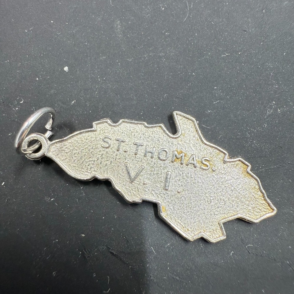 Vintage Sterling Silver St. Thomas VI Island Charm Pendant 1.25" Travel Souvenir